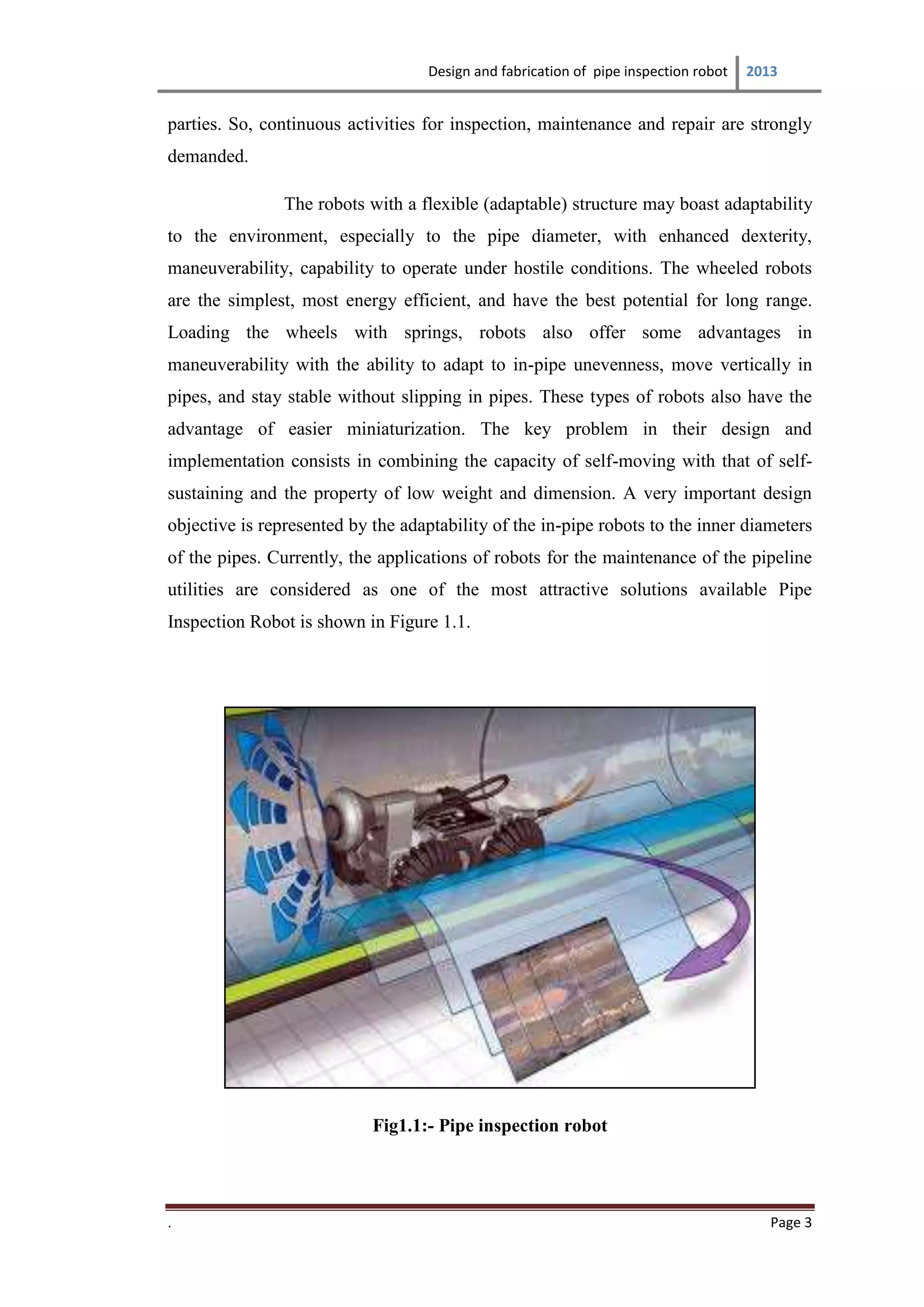 Design Of Fibrication And Pipe Inspection Robot | DOCX