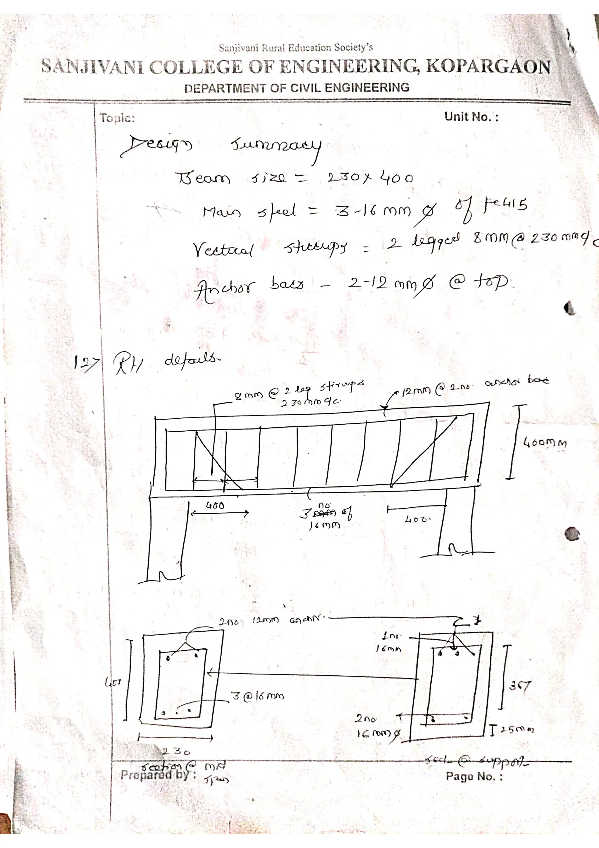 Design of flexural member, Design of Singly reinforced beam by LSM | PDF
