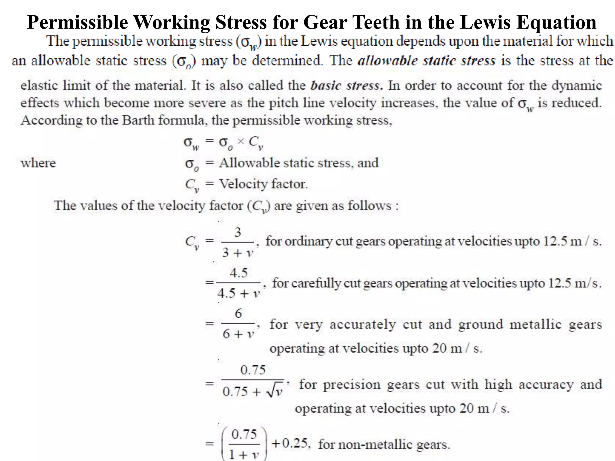 Permissible Working Stress for Gear Teeth in the Lewis Equation
 