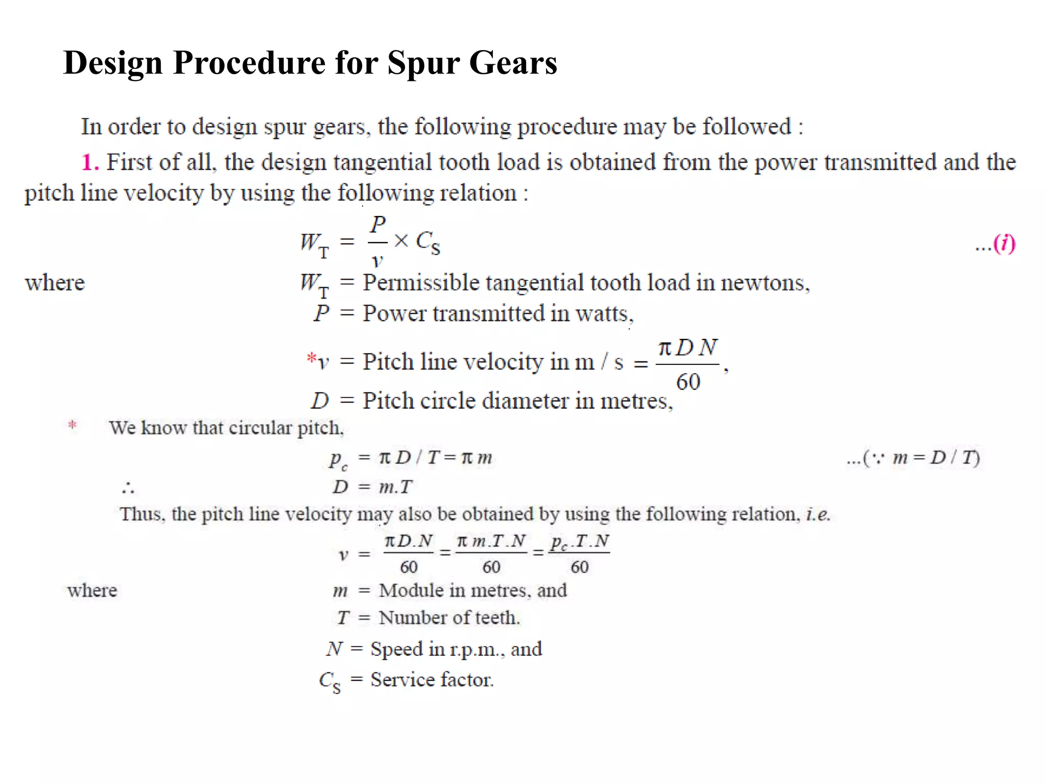 Design Procedure for Spur Gears
 