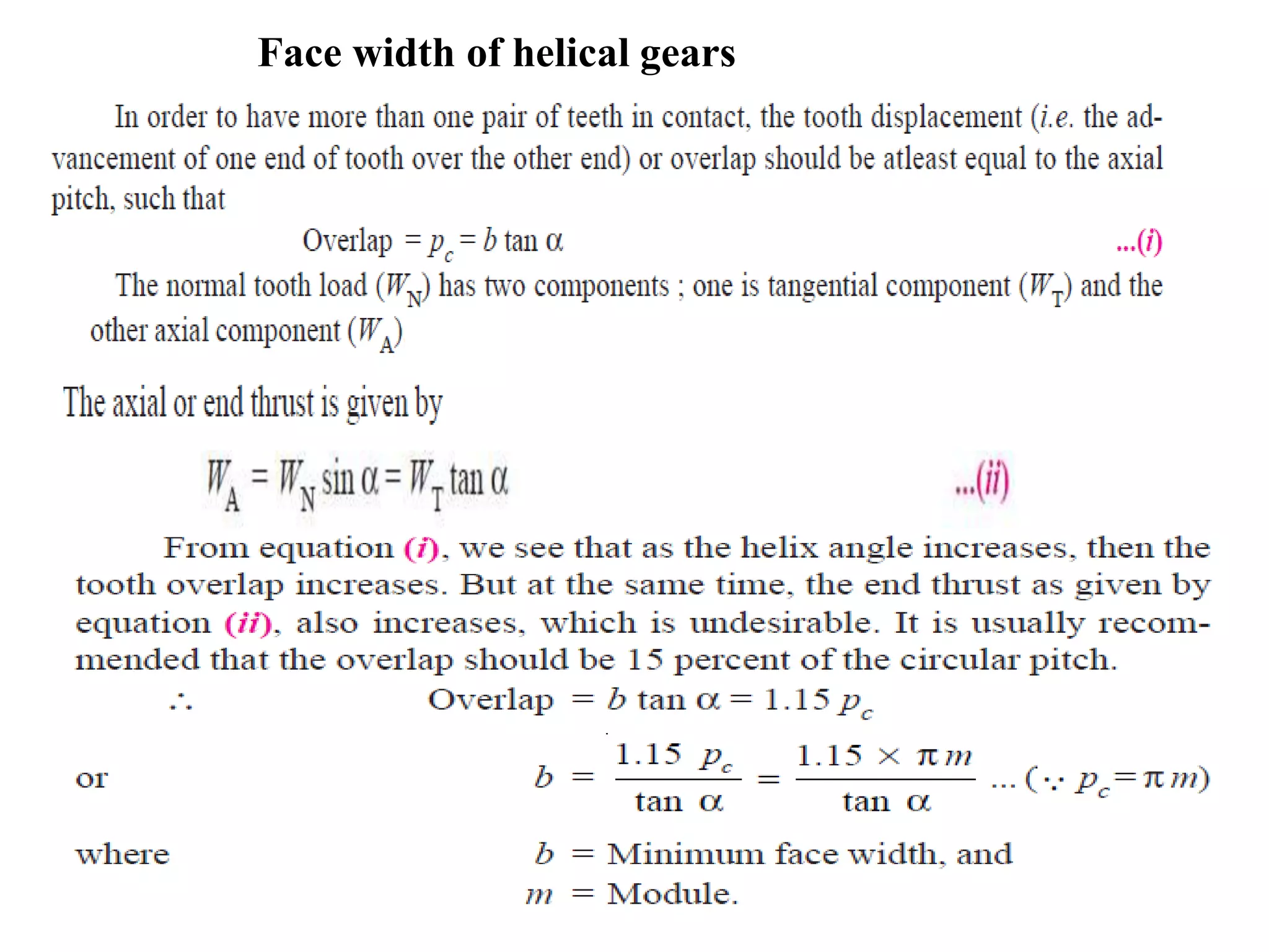 Face width of helical gears
 