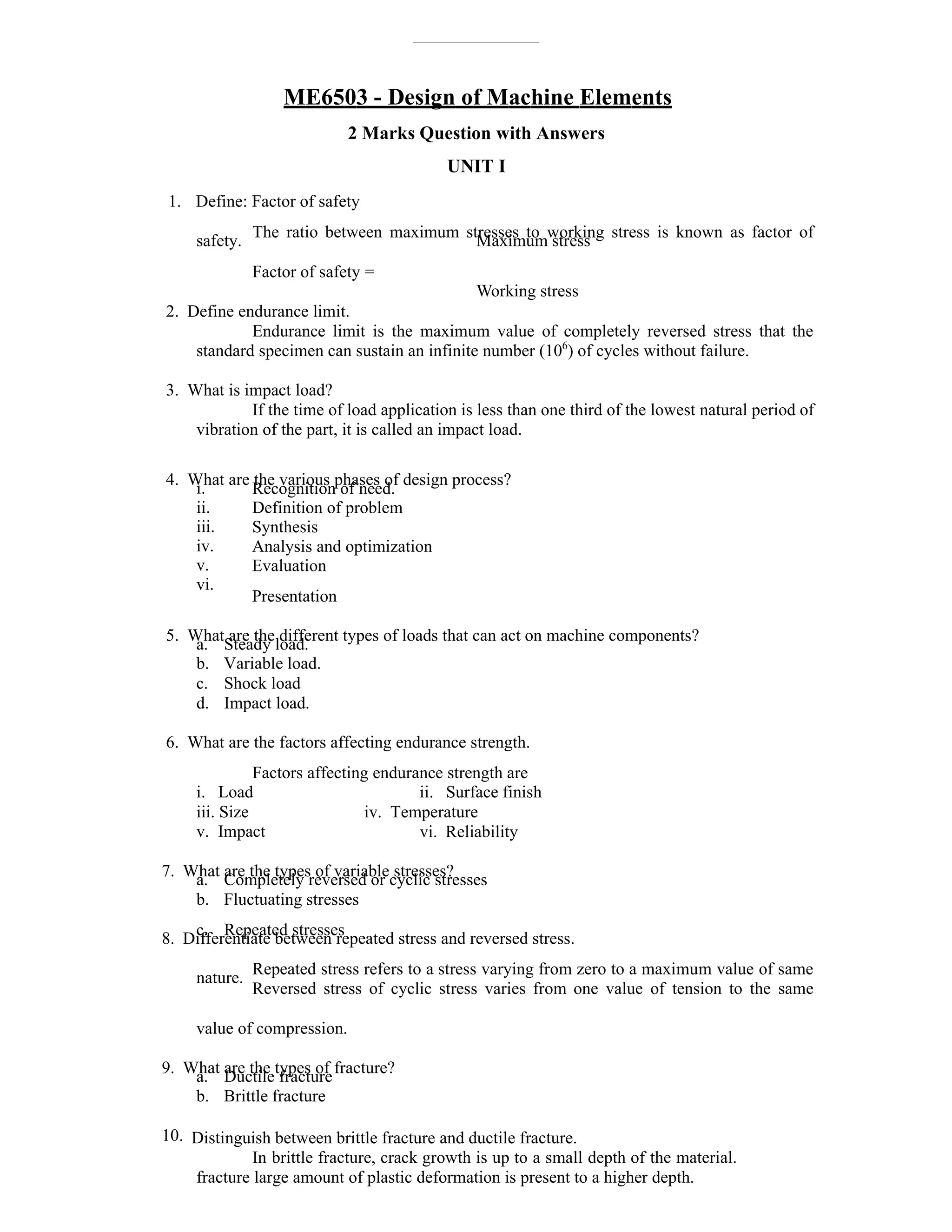 Design of machine_elements 2 marks with answer | DOC