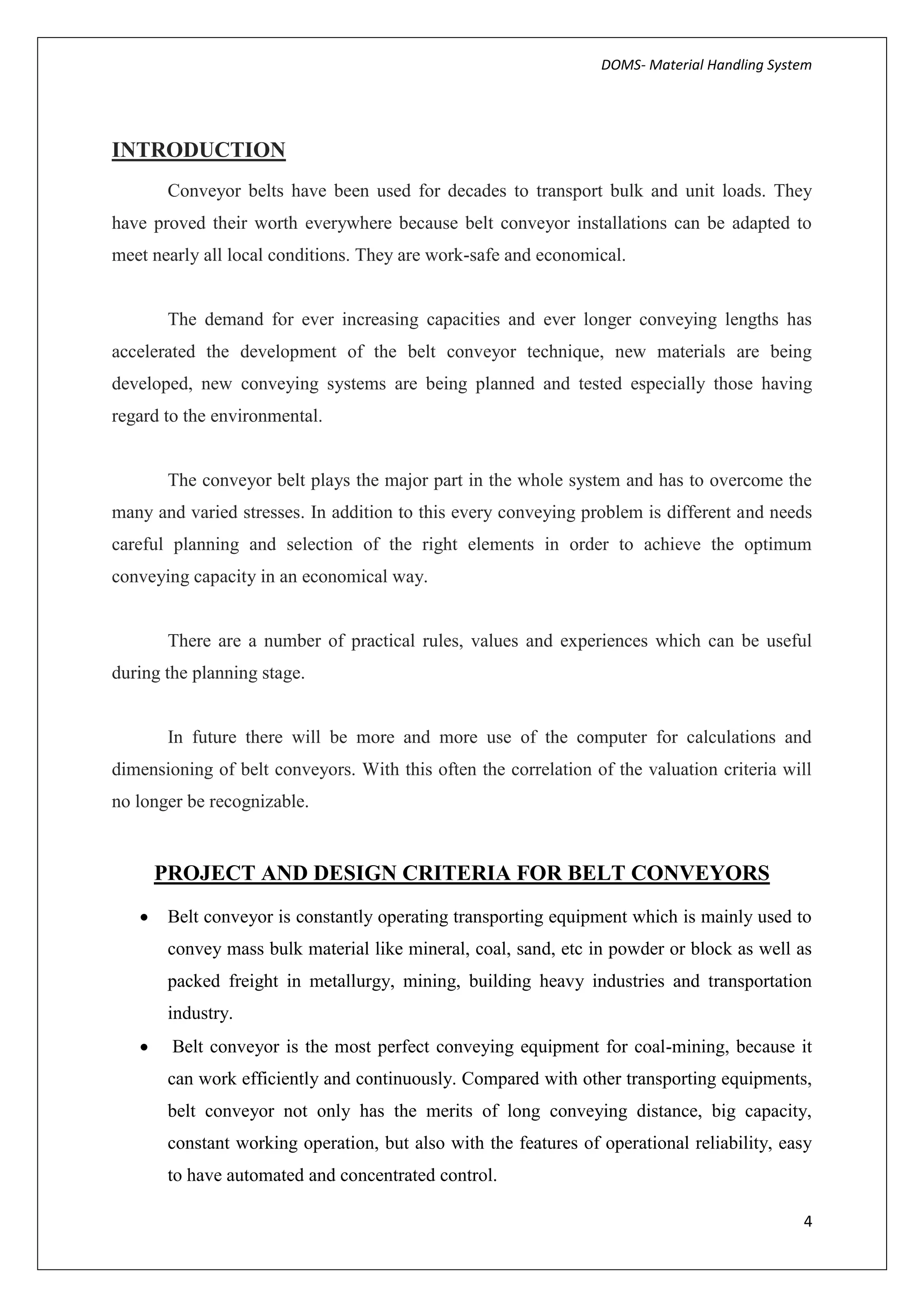 Design of material handling system belt conveyor system for crushed ...