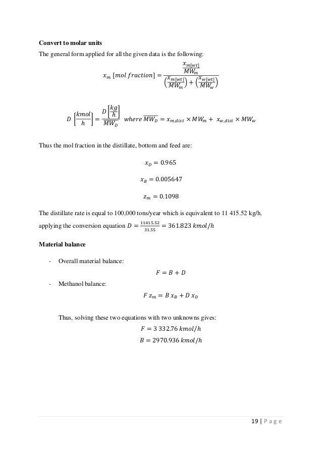 Design of Methanol Water Distillation Column
