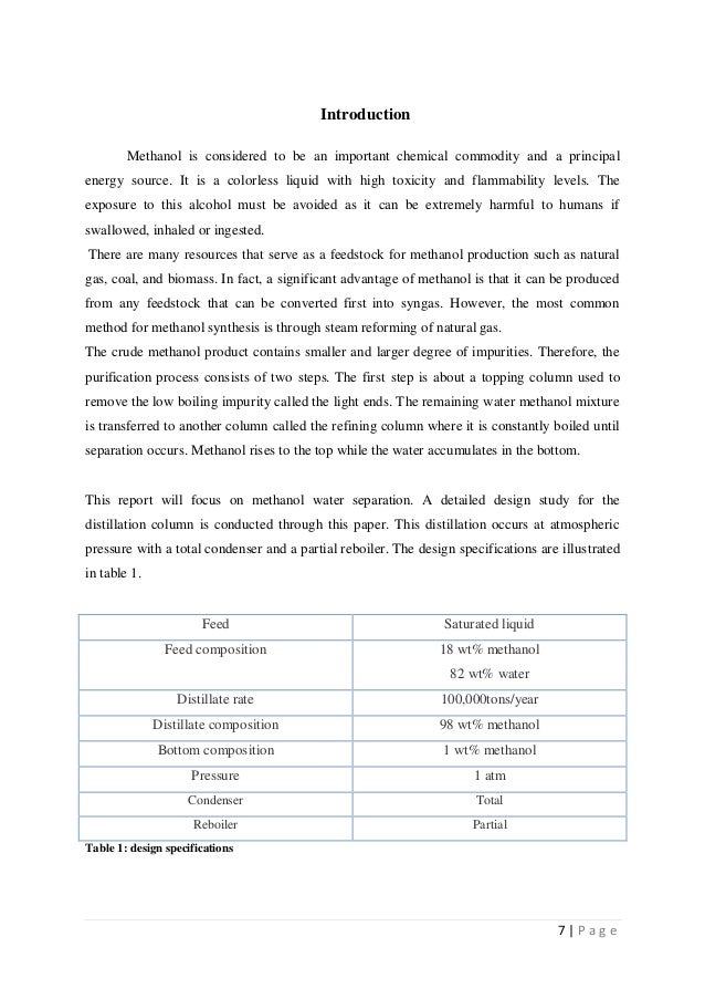 Design of Methanol Water Distillation Column
