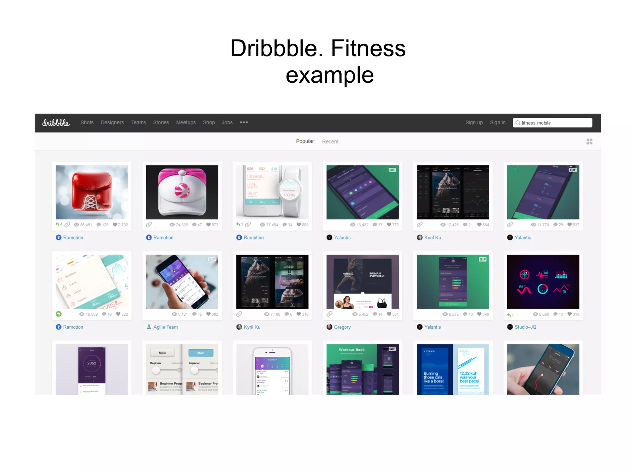 Dribbble. Fitness
example
 