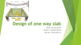 Design of one way slab
Name:-Surajit Basak
Reg No:- 222570120130
Roll No:- 25701322111
 