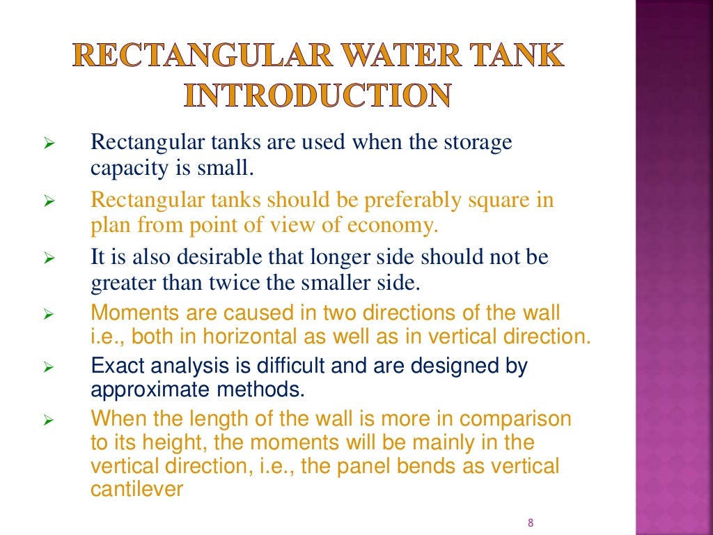 Design of overhead RCC rectangular water tank