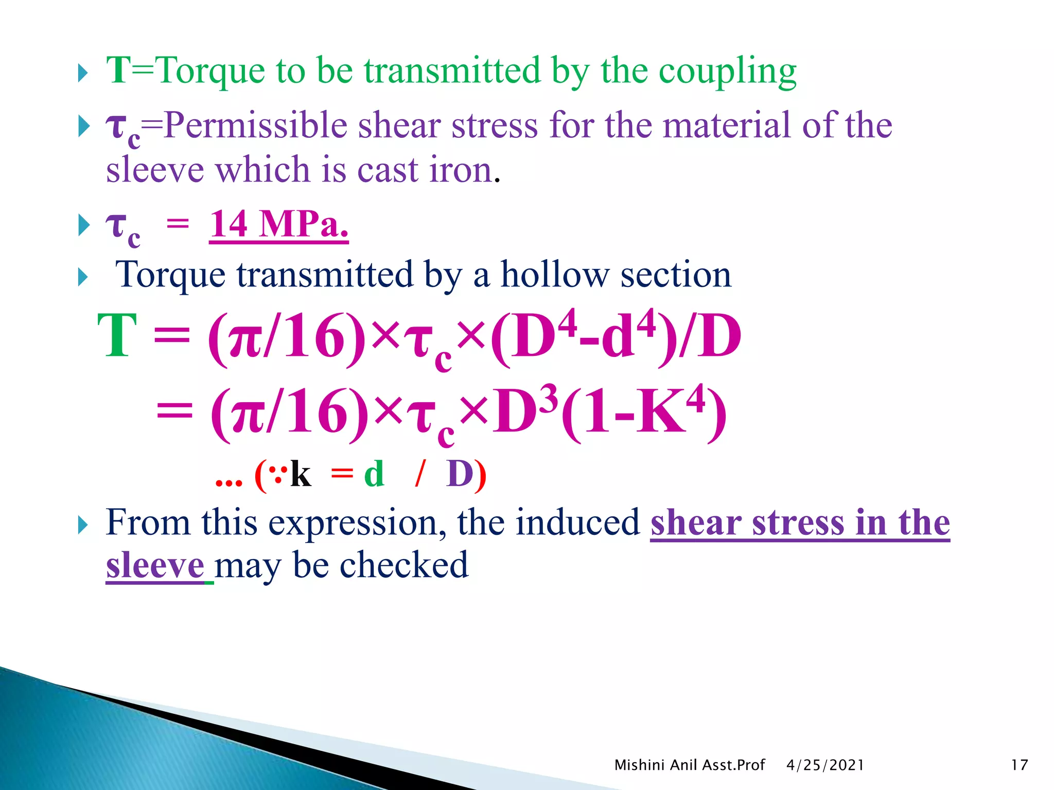 Design of shaft couplings PPT
