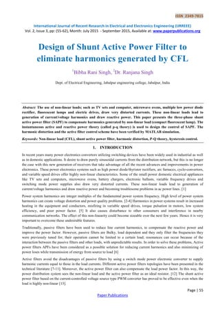 Design of Shunt Active Power Filter to eliminate harmonics generated by ...