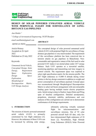 Design of Solar Powered Unmanned Aerial Vehicle with Perpetual Flight ...