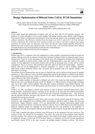 Design optimization of bifacial solar cell by pc1 d simulation | PDF
