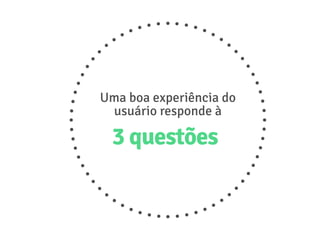 Uma boa experiência do
usuário responde à
3 questões
 