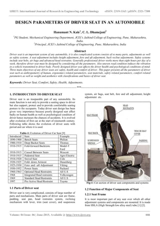 Design parameters of driver seat in an automobile | PDF