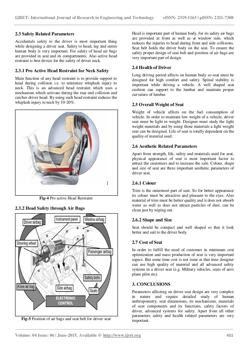 Design parameters of driver seat in an automobile