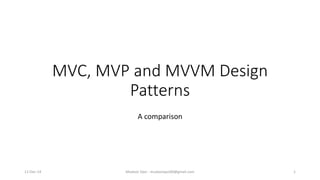 MVC, MVP and MVVM Design
Patterns
A comparison
Mudasir Qazi - mudasirqazi00@gmail.com 111-Dec-14
 