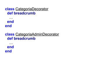 class CategoriaDecorator
def breadcrumb
…
end
end
class CategoriaAdminDecorator
def breadcrumb
…
end
end

 