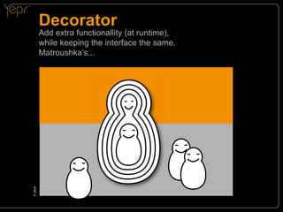 Decorator

©cyepr

Add extra functionallity (at runtime),
while keeping the interface the same.
Matroushka’s...

 