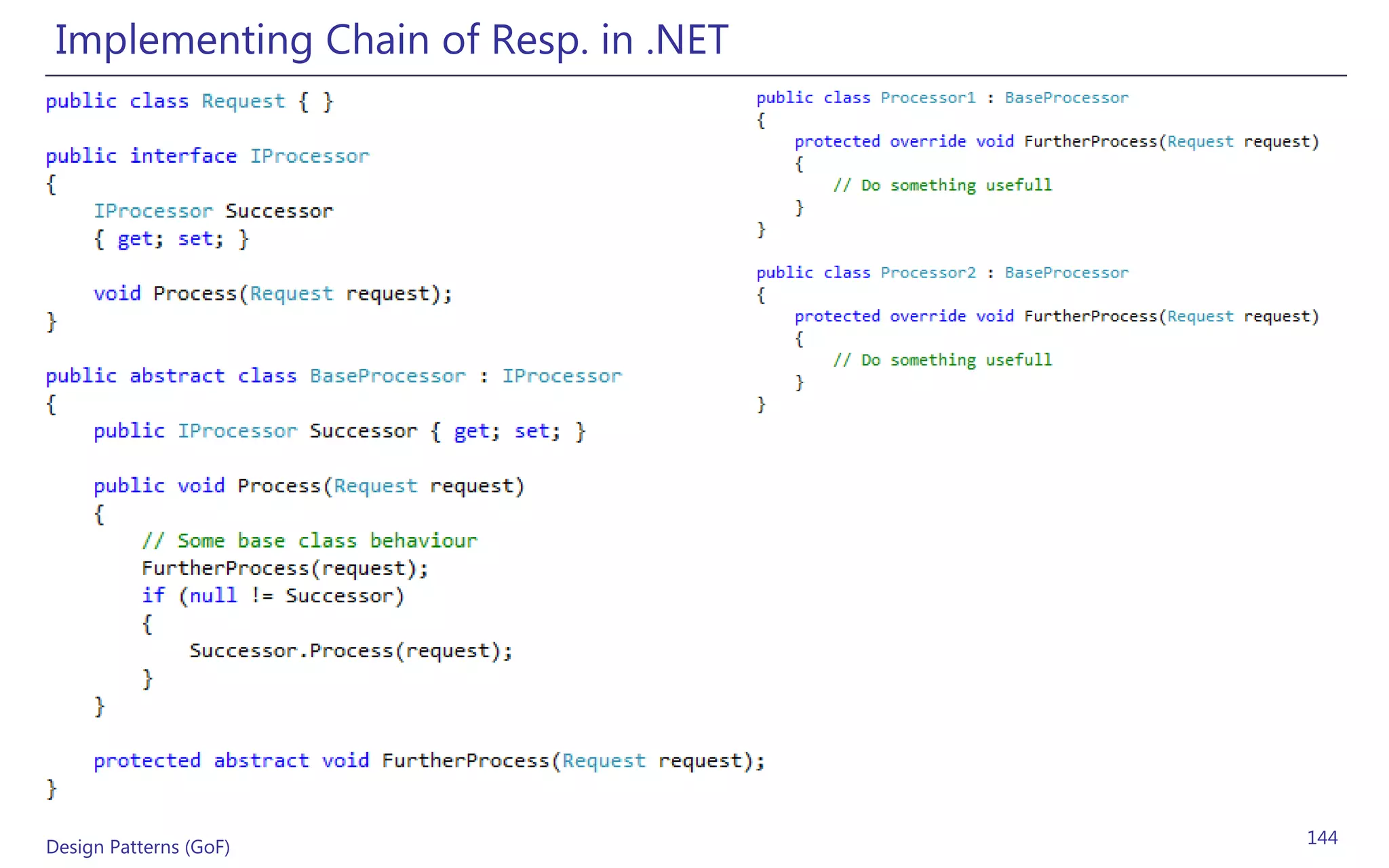 Implementing Chain of Resp. in .NET




Design Patterns (GoF)                  144
 