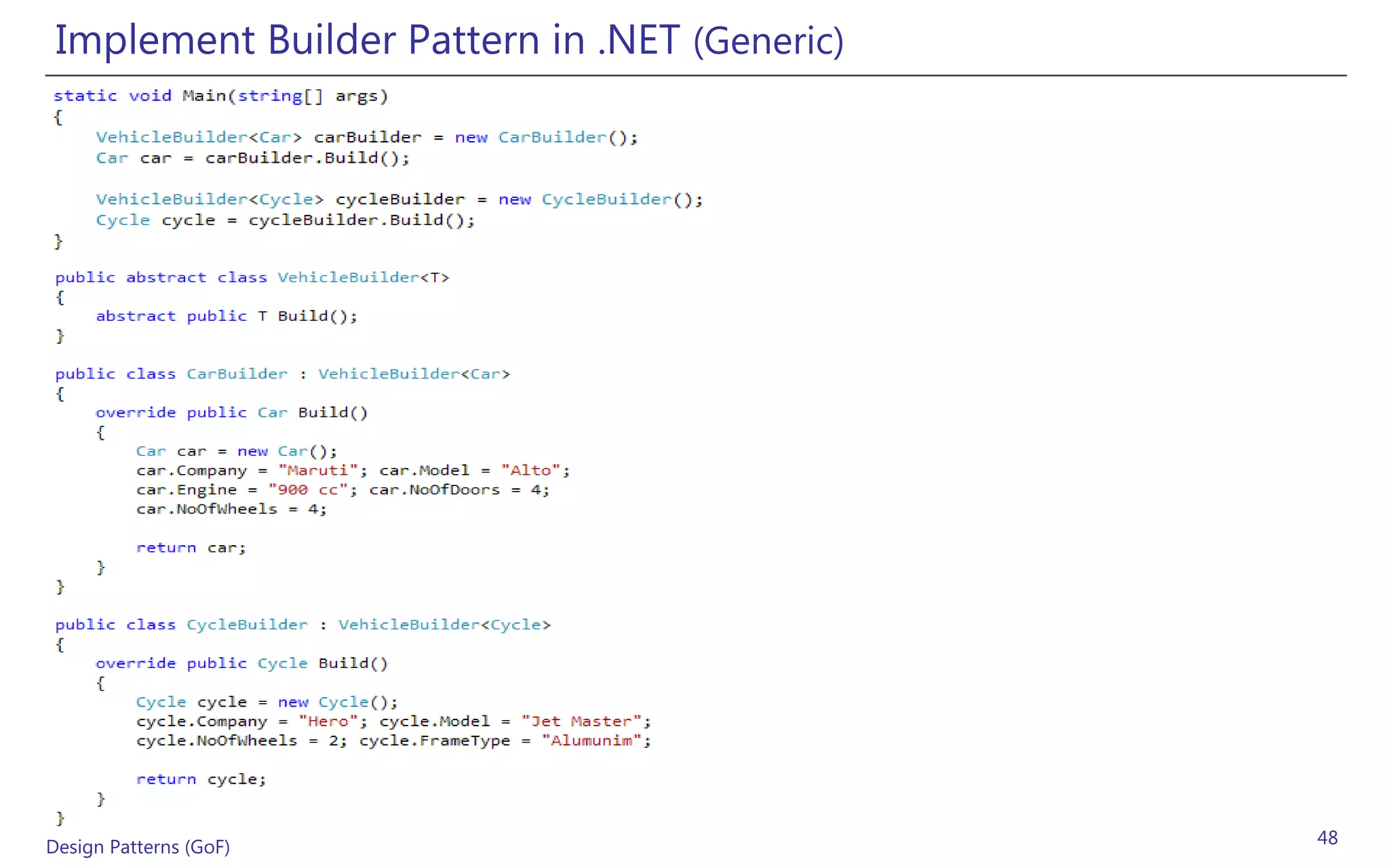 Implement Builder Pattern in .NET (Generic)




Design Patterns (GoF)                          48
 