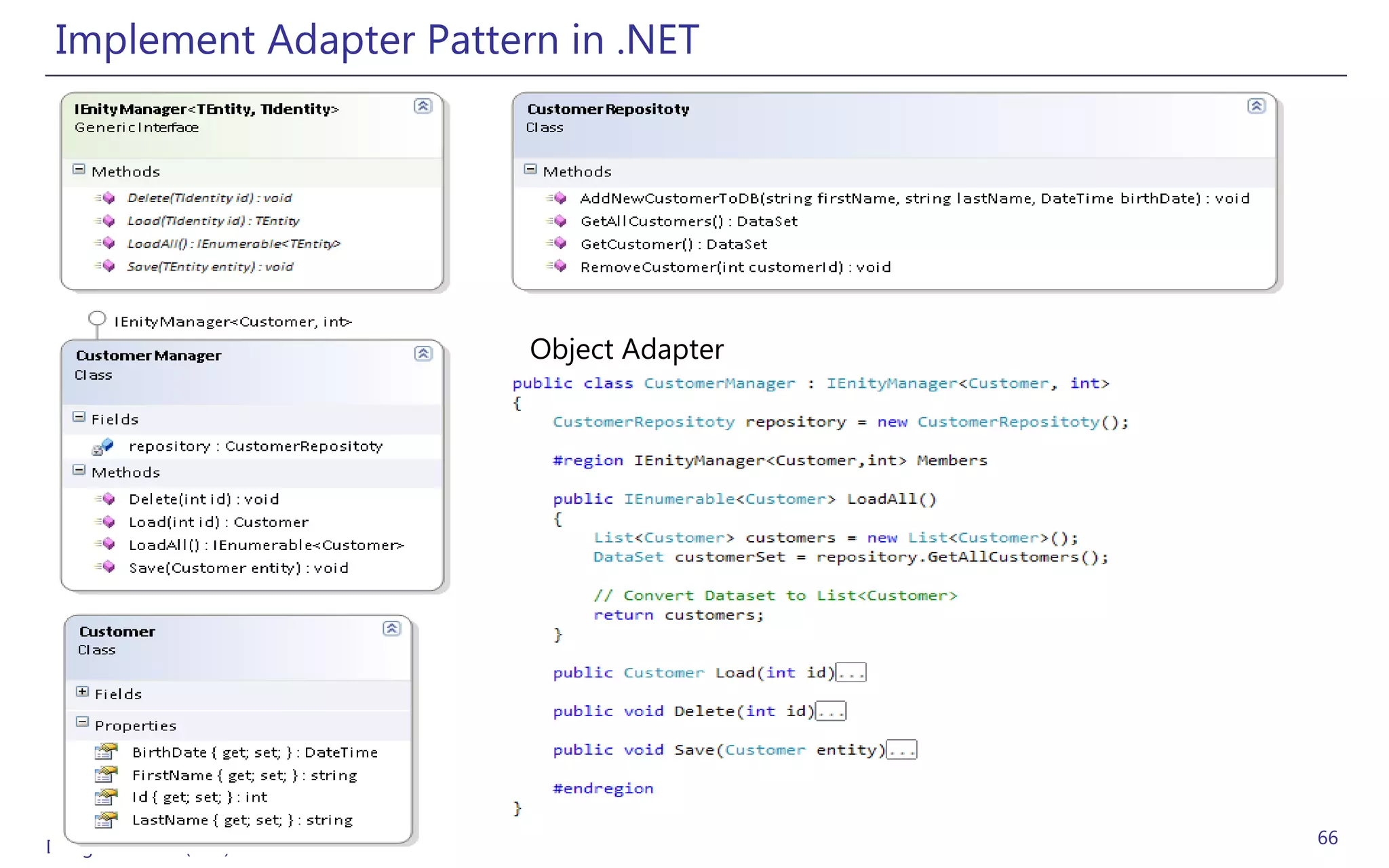 Implement Adapter Pattern in .NET




                         Object Adapter




Design Patterns (GoF)                     66
 