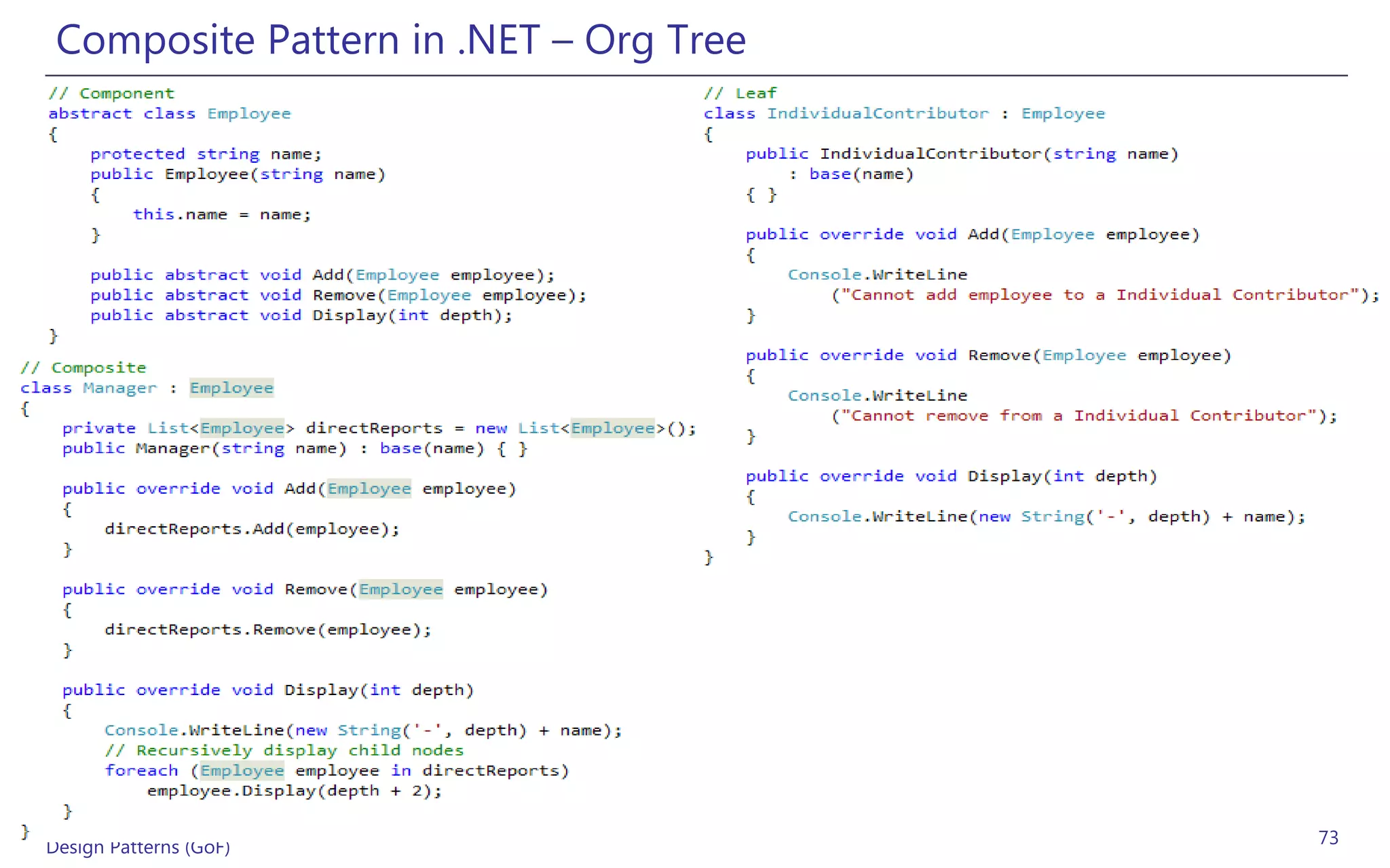 Composite Pattern in .NET – Org Tree




Design Patterns (GoF)                   73
 
