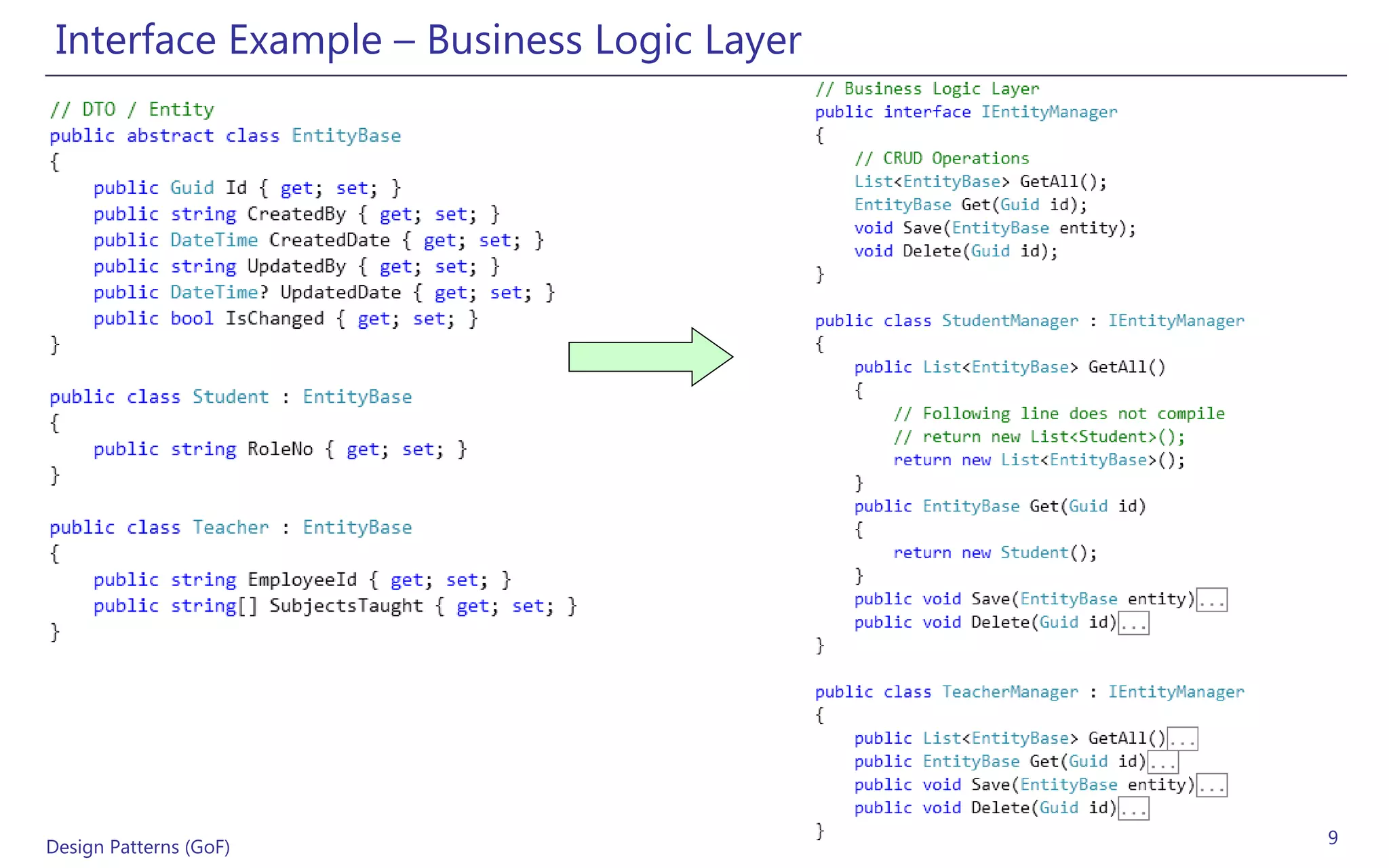 Interface Example – Business Logic Layer




Design Patterns (GoF)                       9
 