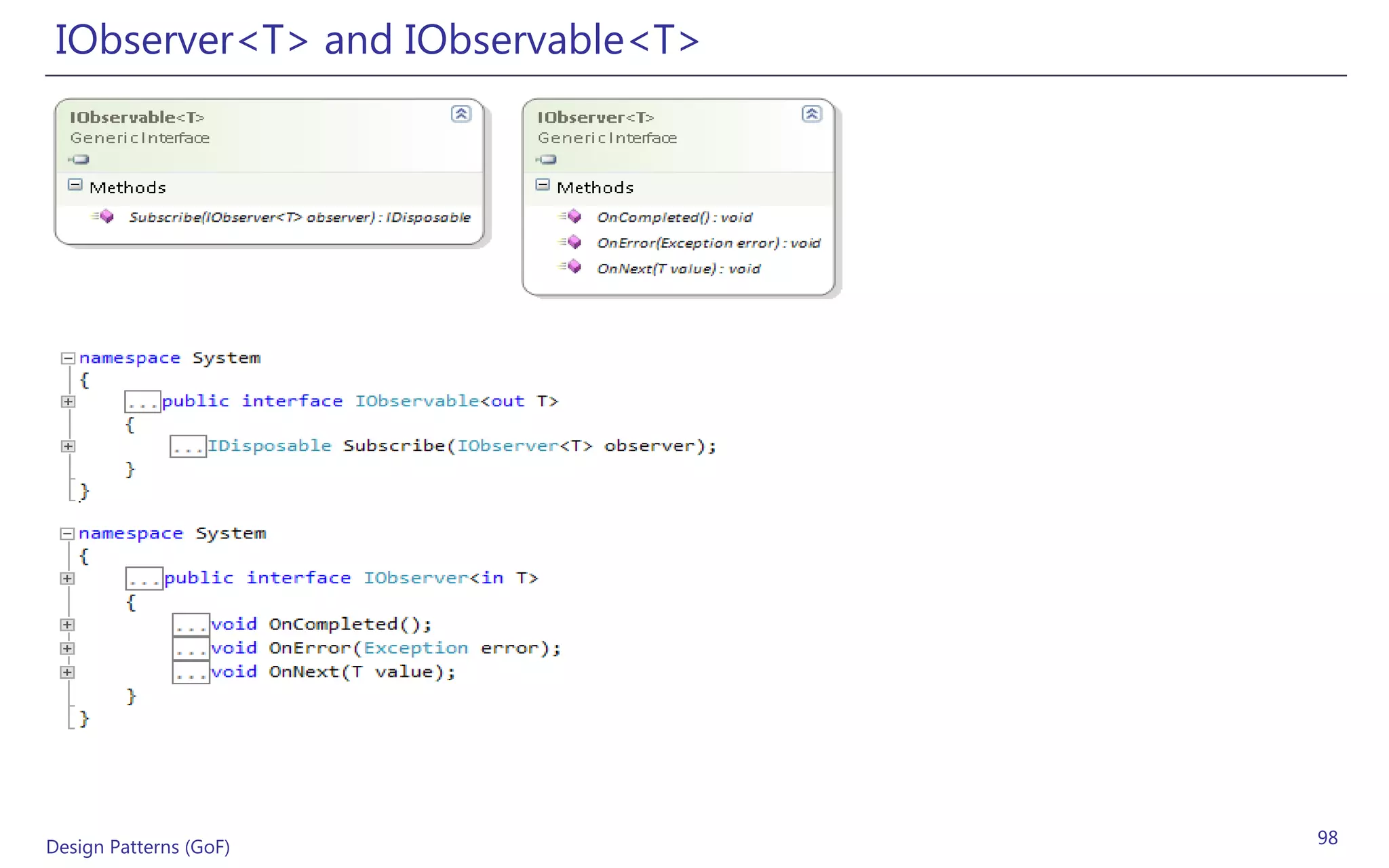IObserver<T> and IObservable<T>




Design Patterns (GoF)              98
 