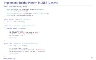 Implement Builder Pattern in .NET (Generic)




Design Patterns (GoF)                          48
 