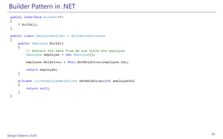 Builder Pattern in .NET




Design Patterns (GoF)      50
 