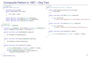 Composite Pattern in .NET – Org Tree




Design Patterns (GoF)                   73
 