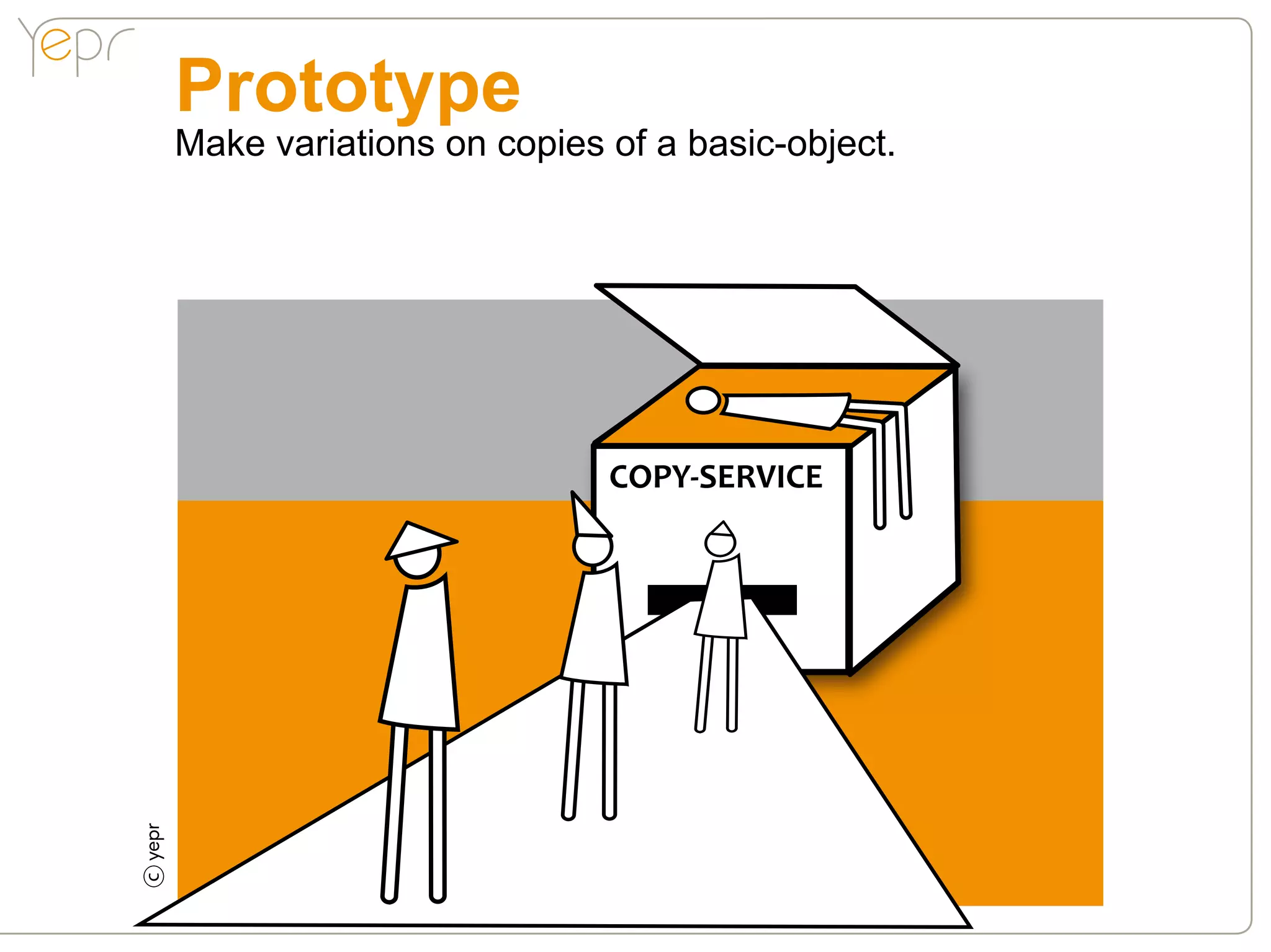 Prototype
    Make variations on copies of a basic-object.




                              COPY-SERVICE
c
 