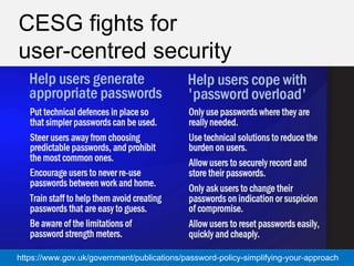 @cjforms #gdsteam
CESG fights for
user-centred security
https://www.gov.uk/government/publications/password-policy-simplifying-your-approach
 