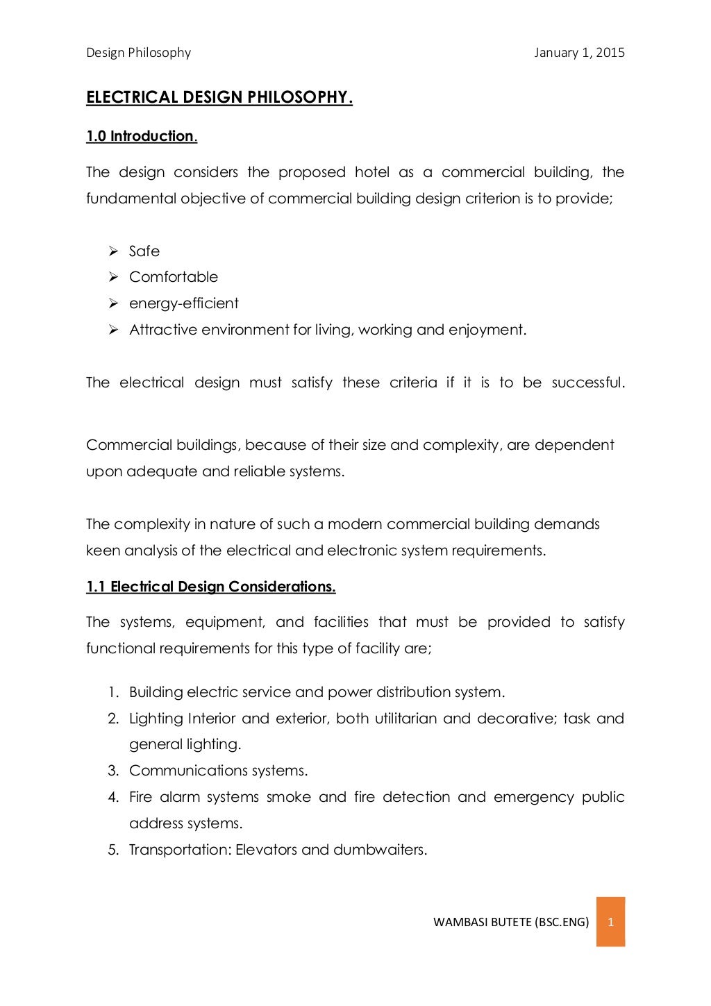 Typical Electrical Design philosophy.