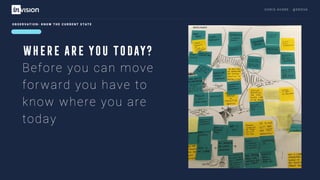 C H R I S AV O R E · @ E R O VA
O B S E R VAT I O N : K N O W T H E C U R R E N T S TAT E
Before you can move
forward you have to
know where you are
today
WHERE ARE YOU TODAY?
 