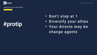 C H R I S AV O R E · @ E R O VA
F O R M AT I O N : C O A L I T I O N B U I L D I N G
• Don’t stop at 1
• Diversify your allies
• Your directs may be
change agents
#protip
 