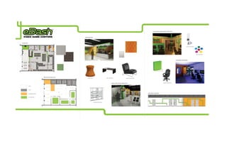 PC AND XBOX GAME ROOMS CONNECTION




                                                            RECEPTION VIEW




FLOORPLAN


                                                                                                                                                                                                                                                JUNO - TRACK LIGHITNG




                                                                                                                                                                                                                                                                        LIGHT COLOR FILTERS




                                                                                                                                                                                                                               SPONSORED XBOX ROOMS




                                   REFLECTED CEILING PLAN
                                                                TOPDEQ- STOOL                               IKEA - COFFEE TABLE                     TARGET- RECEPTION CHAIR




                                                                                                                                                                                                       PYRAMAT- GAMING CHAIR
                                                                                                                          RETAIL/ PARTY ROOM CONNECTION

            12’ AFF



            10’ AFF



                                                                                                                                                                              WEST WALL ELEVATION
            2’ H BULKHEAD 8’ AFF



            2’ H CLOUD 8’ AFF




                                                                                CUSTOMIZED RETAIL DISPLAY
 