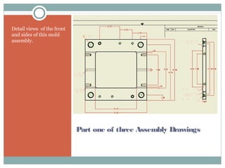Part one of three Assembly Drawings
Detail views of the front
and sides of this mold
assembly.
 