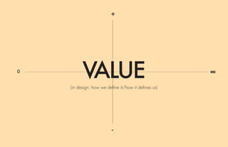 +




0
          VALUE
    (in design: how we define it/how it defines us)
                                                      ∞




                          -
 