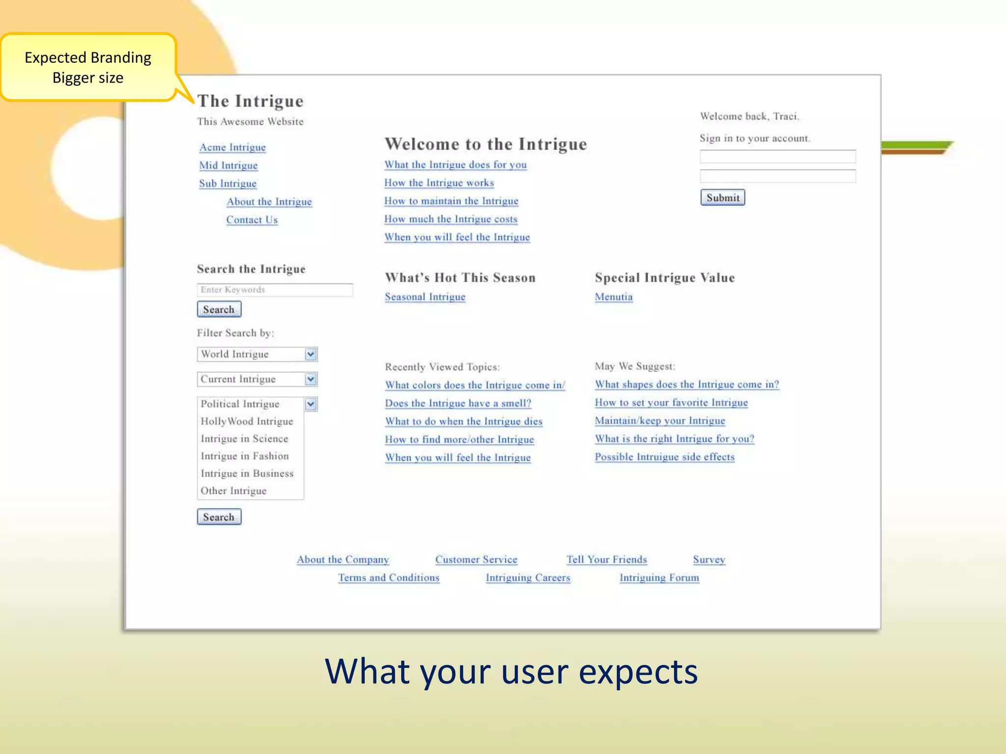 Expected Branding
   Bigger size




                    What your user expects
 