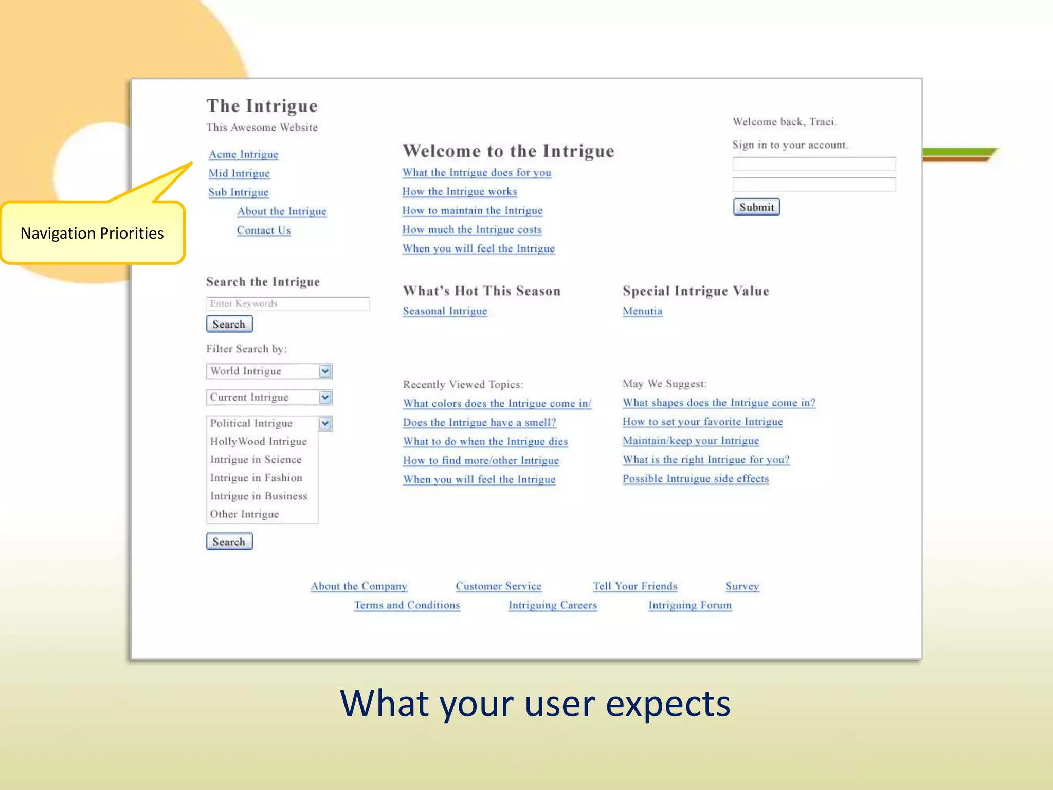 Navigation Priorities




                        What your user expects
 
