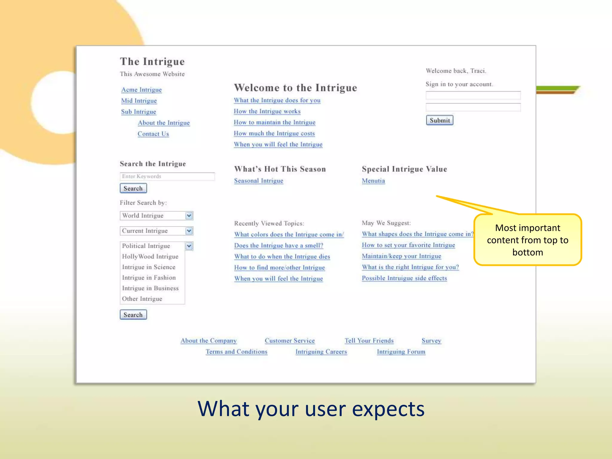 Most important
                         content from top to
                              bottom




What your user expects
 
