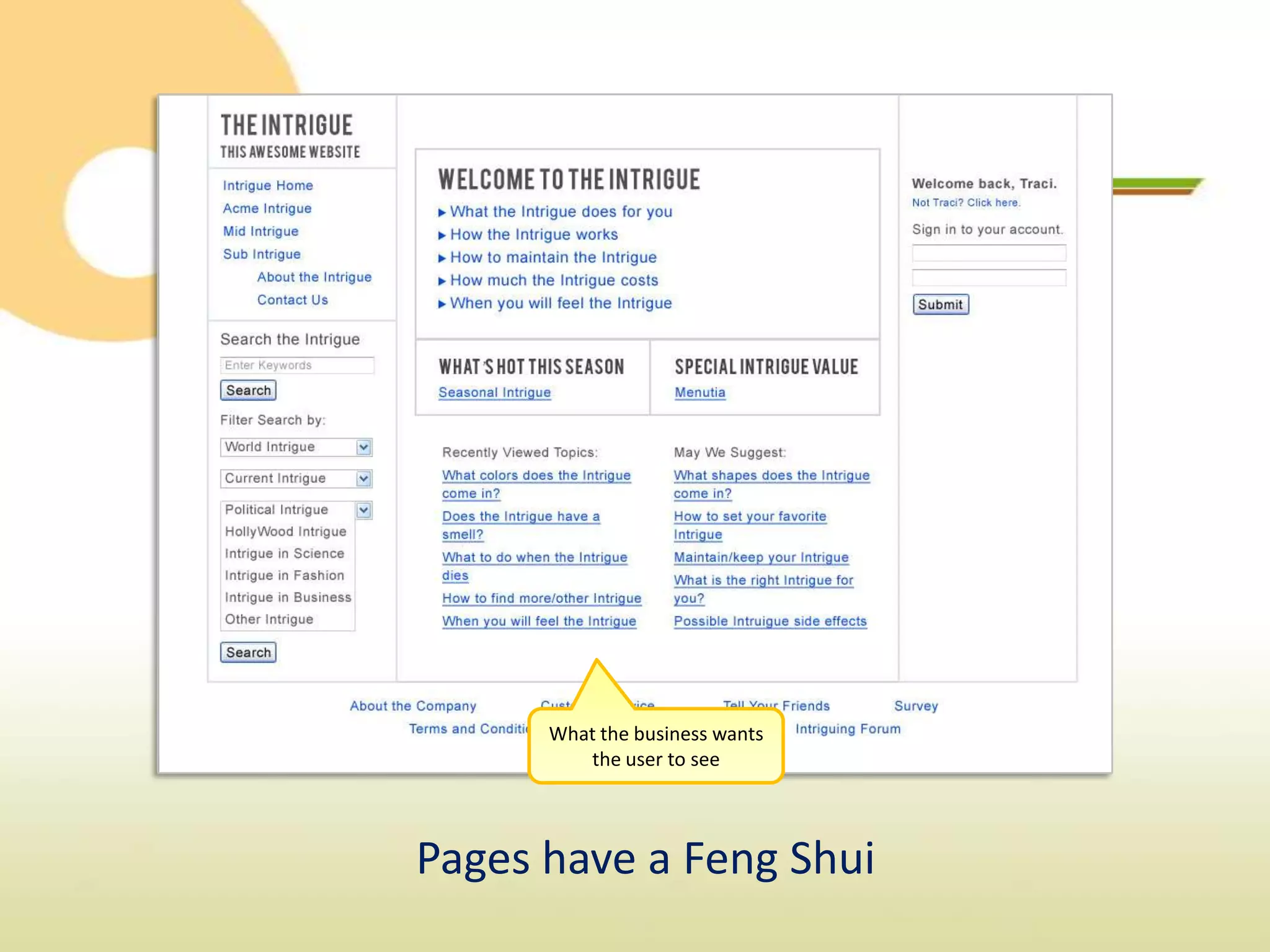 What the business wants
         the user to see




Pages have a Feng Shui
 
