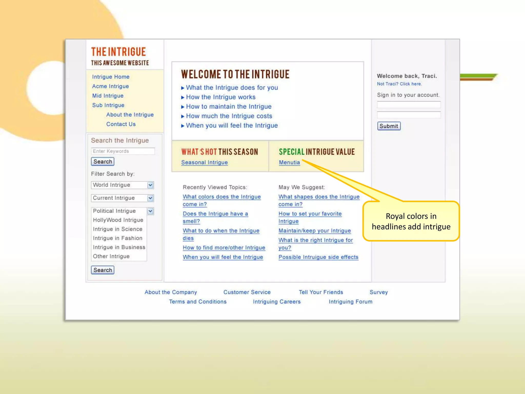 Royal colors in
headlines add intrigue
 