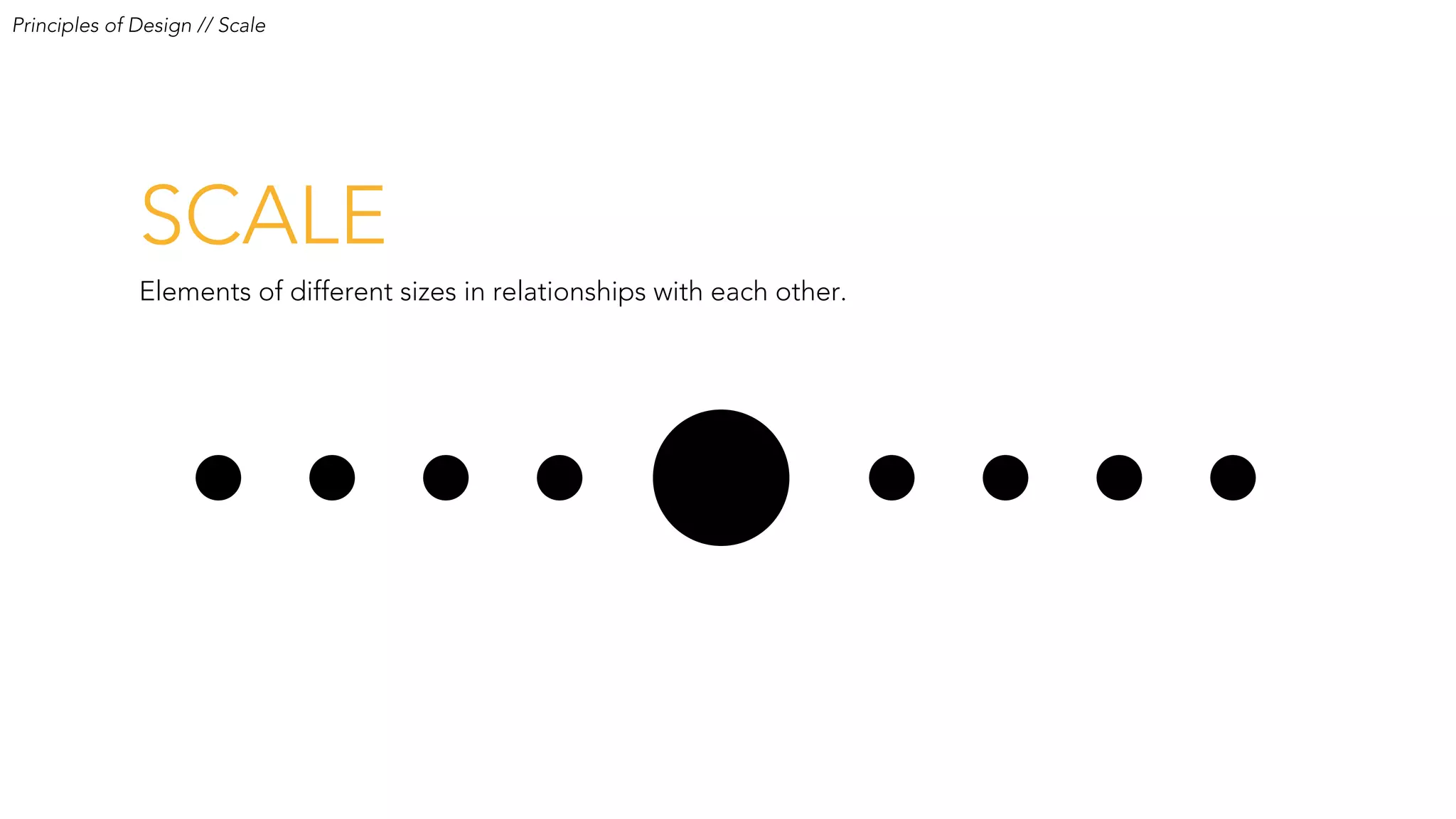 SCALE
Principles of Design // Scale
Elements of different sizes in relationships with each other.
 