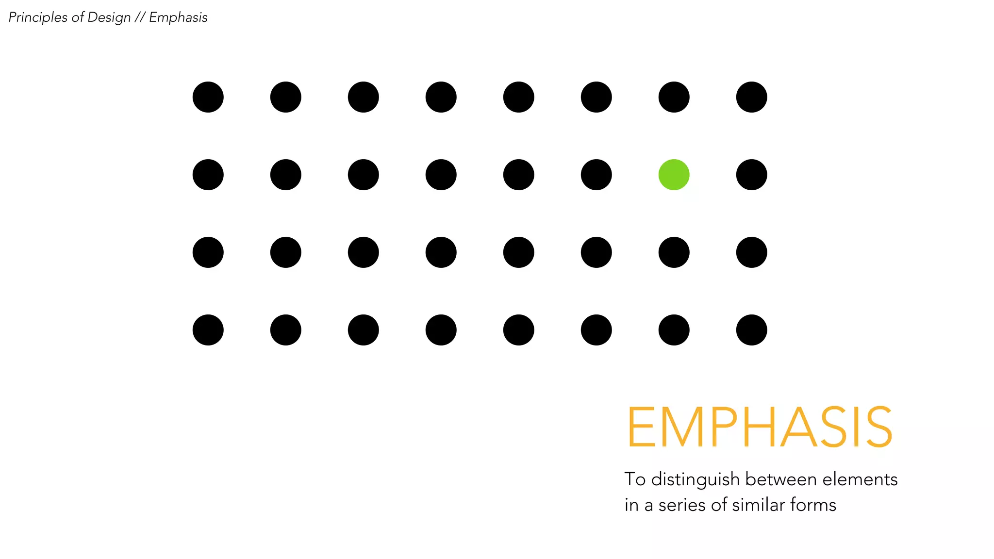 EMPHASIS
Principles of Design // Emphasis
To distinguish between elements
in a series of similar forms
 