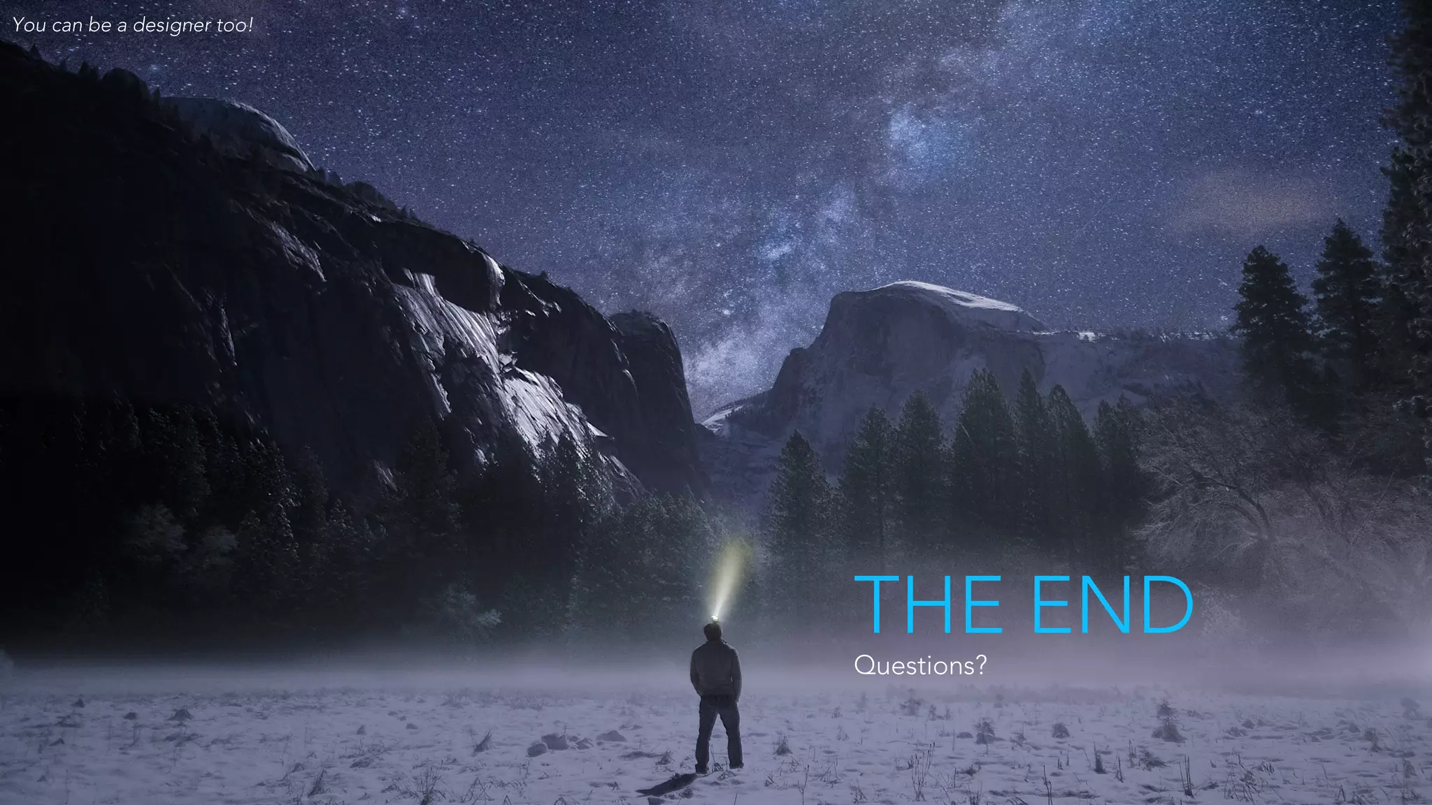 THE END
You can be a designer too!
Questions?
 