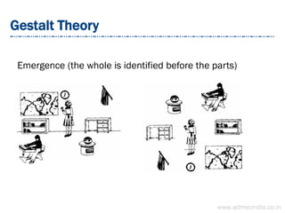 Gestalt Theory
Emergence (the whole is identified before the parts)
www.admecindia.co.in
 
