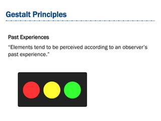 Gestalt Principles
Past Experiences
“Elements tend to be perceived according to an observer’s
past experience.”
 