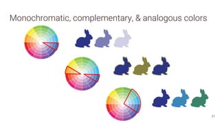 Monochromatic, complementary, & analogous colors
31
 